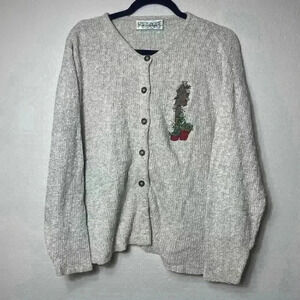 Vintage‎ 90s Women’s M Sweater Cardigan Garden Birdhouse Embroidery Cottagecore